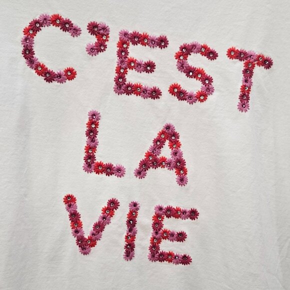 Karl Lagerfeld "C'est La Vie" Paris Rhinestone Graphic White Shirt Size (M) - Picture 2 of 14